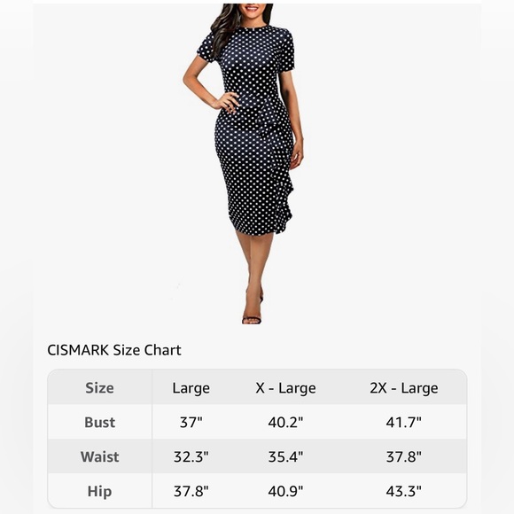 Classic Short Sleeve Navy Blue Polka Dot Falbala Fold Slim Fit Pencil Dress Lg - Picture 7 of 7